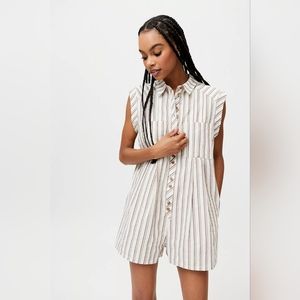 Urban Outfitters Cotton Zoey Stripe Short Sleeve Neutral Playsuit Romper Size S